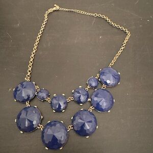 Navy Blue Acrylic & Gold Tone Statement Bib Necklace Y2K 2010s Chunky